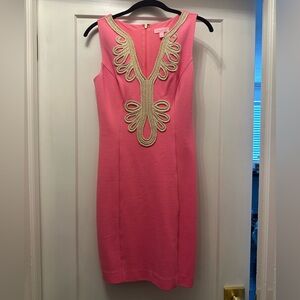 Lilly Pulitzer, pink and gold Janice shift dress